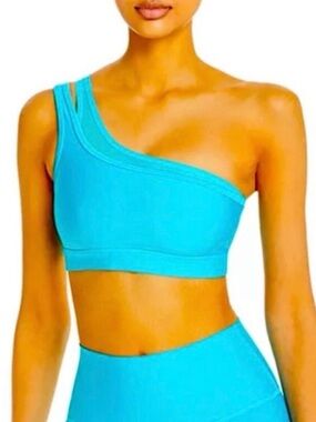 Alo Yoga Airlift Excite Blue Mesh One Shoulder Asymmetric Bra Small